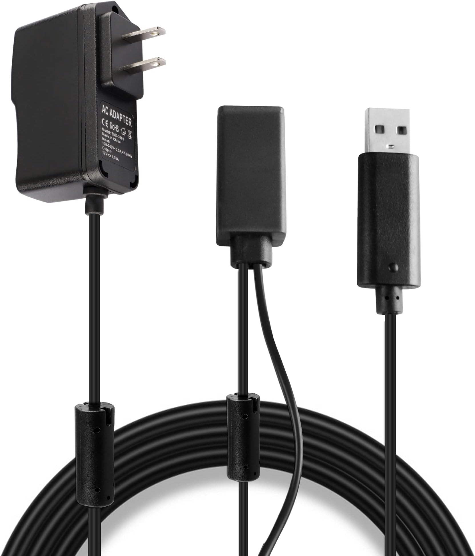 Kinect Adapter for Xbox 360, USB to AC Power Supply PC Adapter Compatible with Mircosoft Xbox 360 Kinect Sensor System with Charging Cable Cord