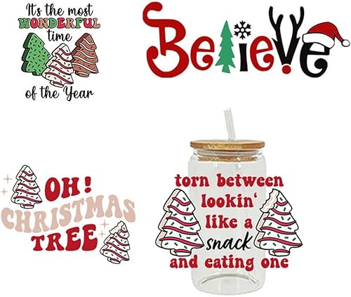 Miniatura 9 de Adhesivos de transferencia de vasos UV DTF, calcomanía decorativa de Feliz Navidad para vasos de vidrio, envoltura de vasos impermeables de Papá