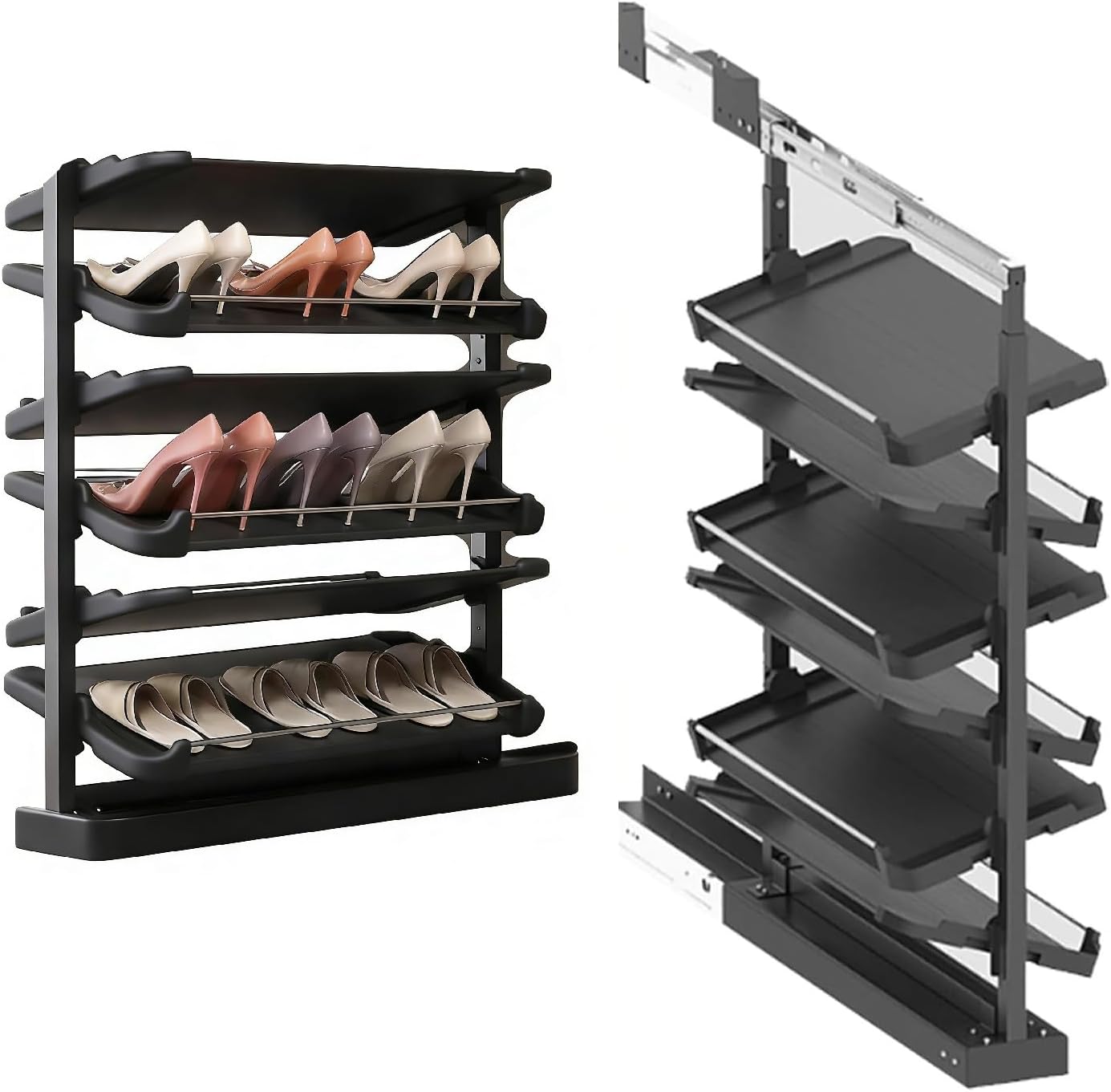 Shoe Rack Organizer, Adjustable Height Retractable Metal Stackable Design, Vertical Storage for Maximizing Space in Bedrooms and Entryways