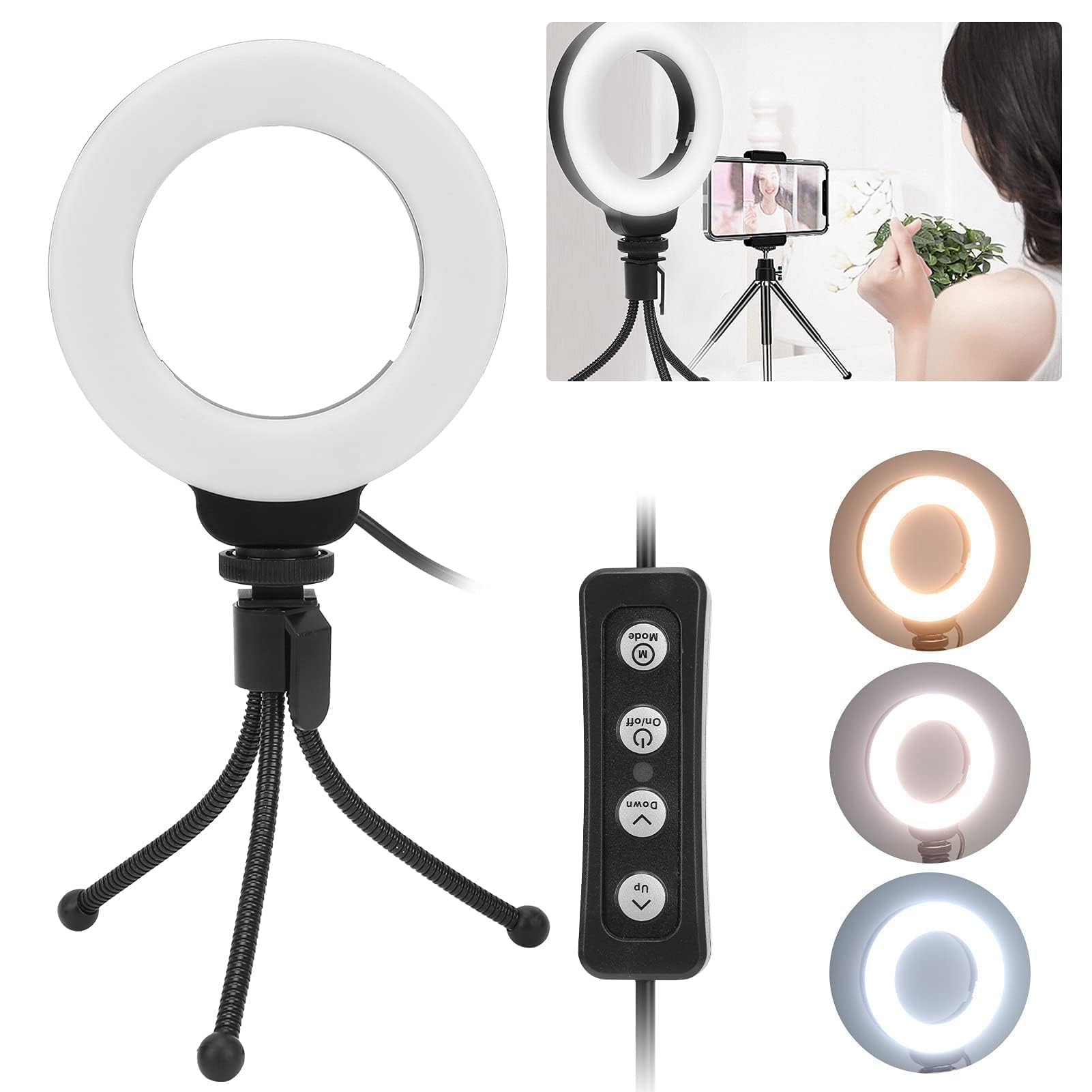 4 Pollici 48led Luce Anulare Con Stativo, Luce per Videoconferenza USB Vlog Fill Lamp Desktop Selfie Ring Light Con Treppiede per Trucco/Vlog/Computer/Laptop/Live Streaming/Videochiamata