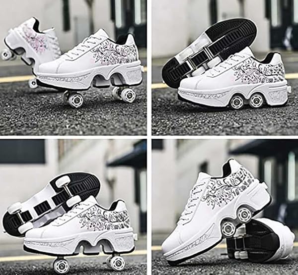 Chaussure Roller Fille Patin a Roulette Chaussures de Skateboard Rollers Quad avec 4 Roues, Basket Roller Enfant pour garçons et Filles - 4