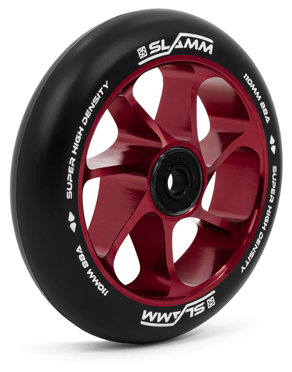 Slamm 110mm Team Wheel Black & Red | Stunt Scooter Aluminium Core Single Wheel | 88A Hardness Super High Rebound & High Density PU | ABEC-9 Chrome Bearings Fitted