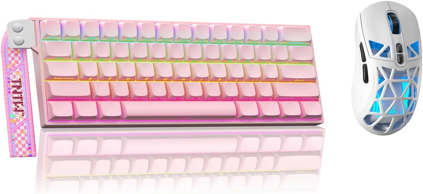 Aula MINI60 HE PRO - 60% Mechanical Gaming Keyboard Wireless, Hall Effect Magnetic Switch(Pink)+SM802 Wireless Gaming Mouse,24,000 DPI Max,Lightweight Computer Mouse for Laptop/PC