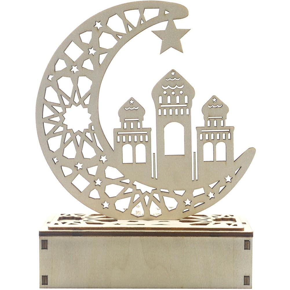 bopely Moon Lights, Ramadan Decorations Ramadan Eid Led Light Table Lamp Wooden Moon for Festival Party Supplies