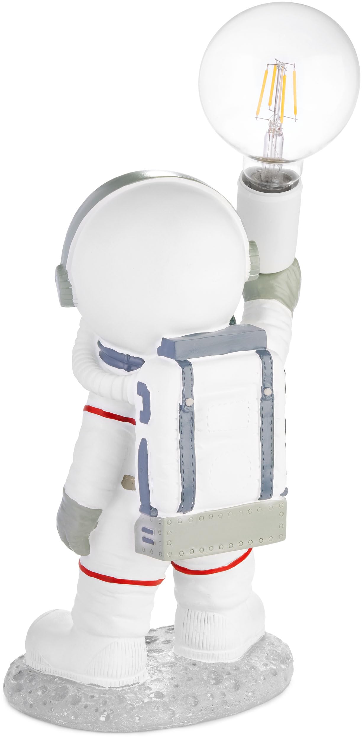 Brubaker Lampada da Tavolo Astronauta - Lampada da Comodino Spaziale da 40 cm con Presa E27 e Spina USB-C - Statua Decorativa del Viaggio Spaziale Dipinta a Mano - Bianco e Argento
