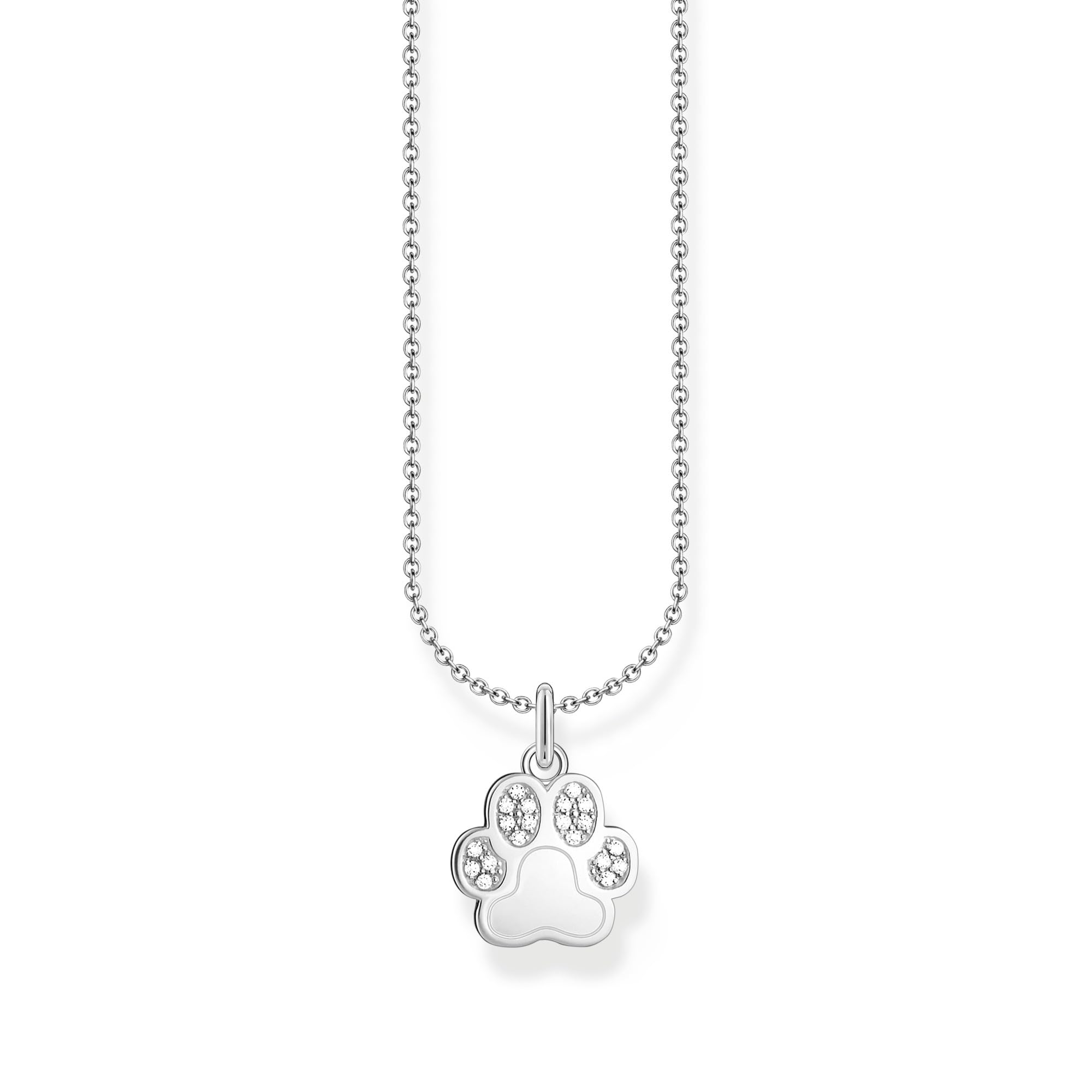 Thomas Sabo Paw Print Pendant Necklace 925 Sterling Silver KE2215-051-14, Sterling Silver, Cubic Zirconia