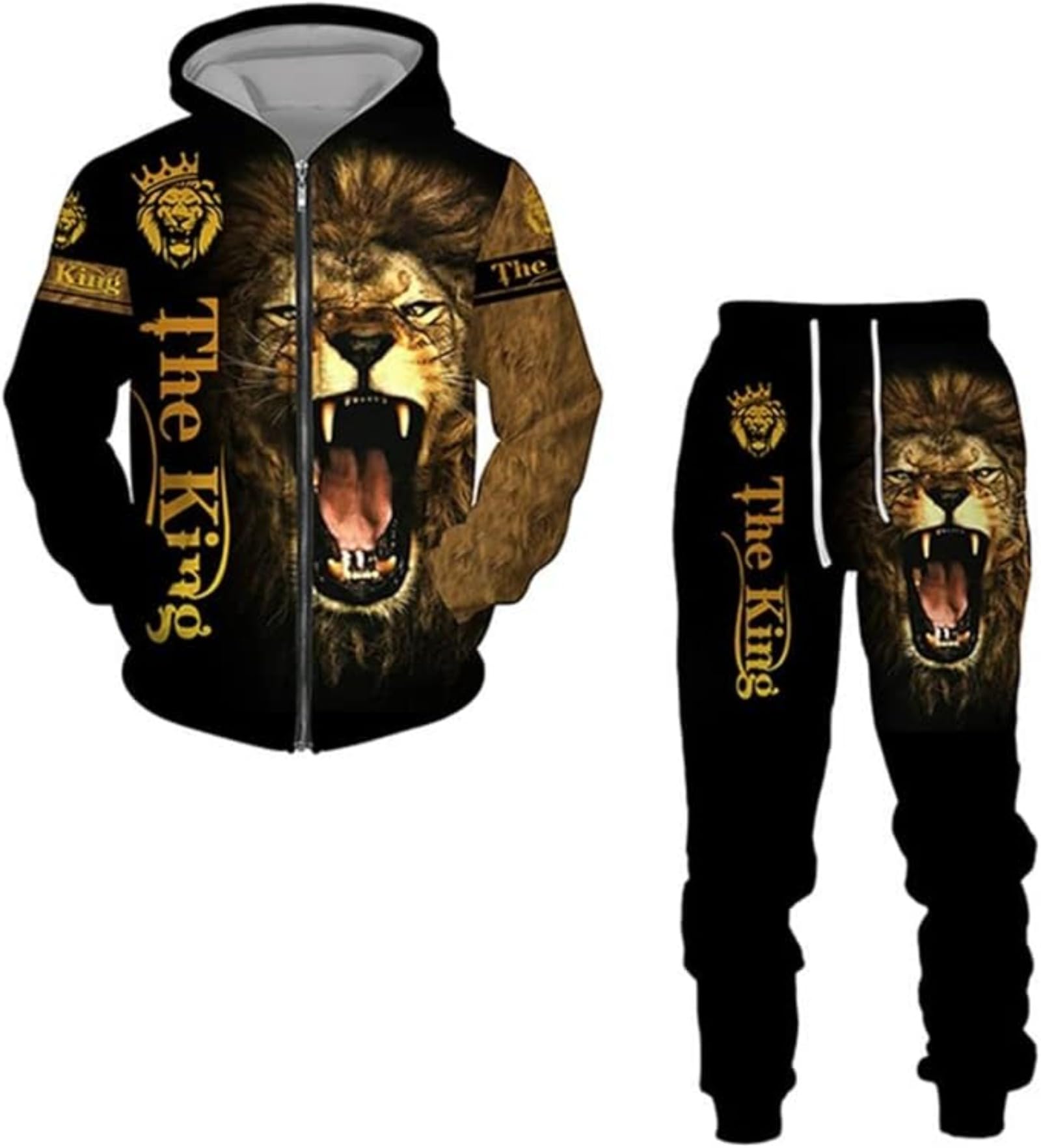 lFTEGUFKXS Christmas Wolf Men's Jogging Suit Lion Hoodie and Trousers Men's Tiger Tracksuit Jogging Suit Sports Suit, S14, 6XL