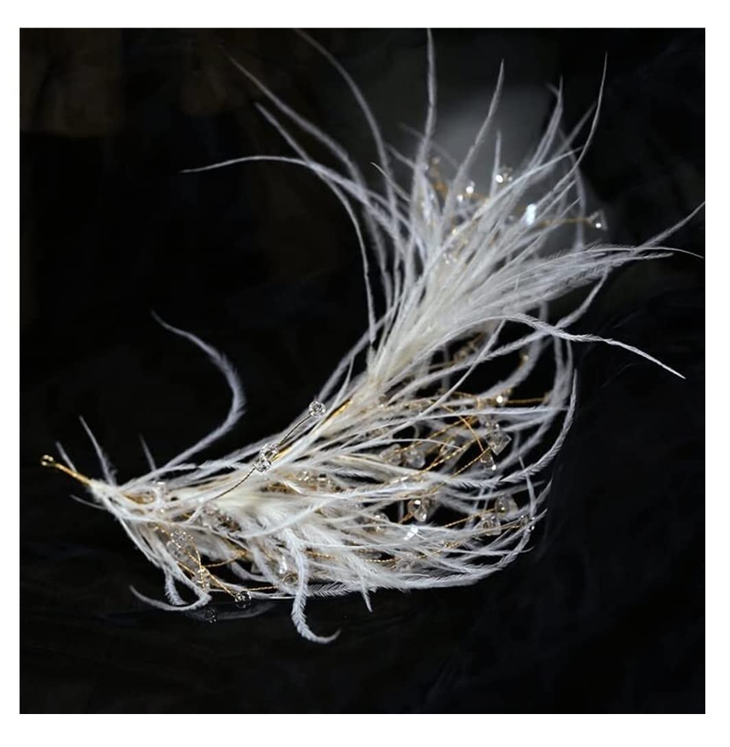 Gumki do Włosów Bridal Vintage Klips Do Włosów Pin Crystal White Feather 20s Headpiece Prom Party Ogonem Elastyczne