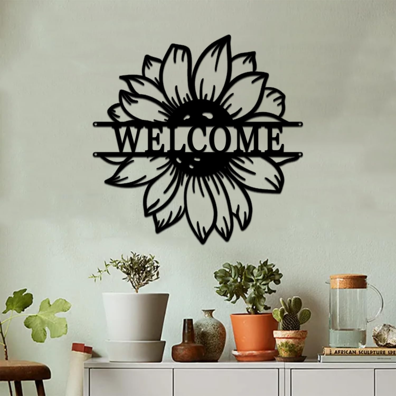 Personalized Sunflowers welcome Metal Sign Sunflowers Sign Indoor Outdoor Decor Hanging Decor Wall Art Wall Pediments Black Metal Home Decor Signs Wall Decor Wedding Housewarming Gift (16" x 16")