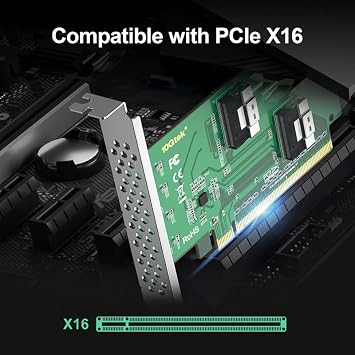 PCIe 4.0 x16 to Dual SFF-8654 Adapter Card for U.2 NVMe SSD, SlimSAS 8i Interface, with Full-Height and Low-Profile Bracket, Requires Bifurcation Support