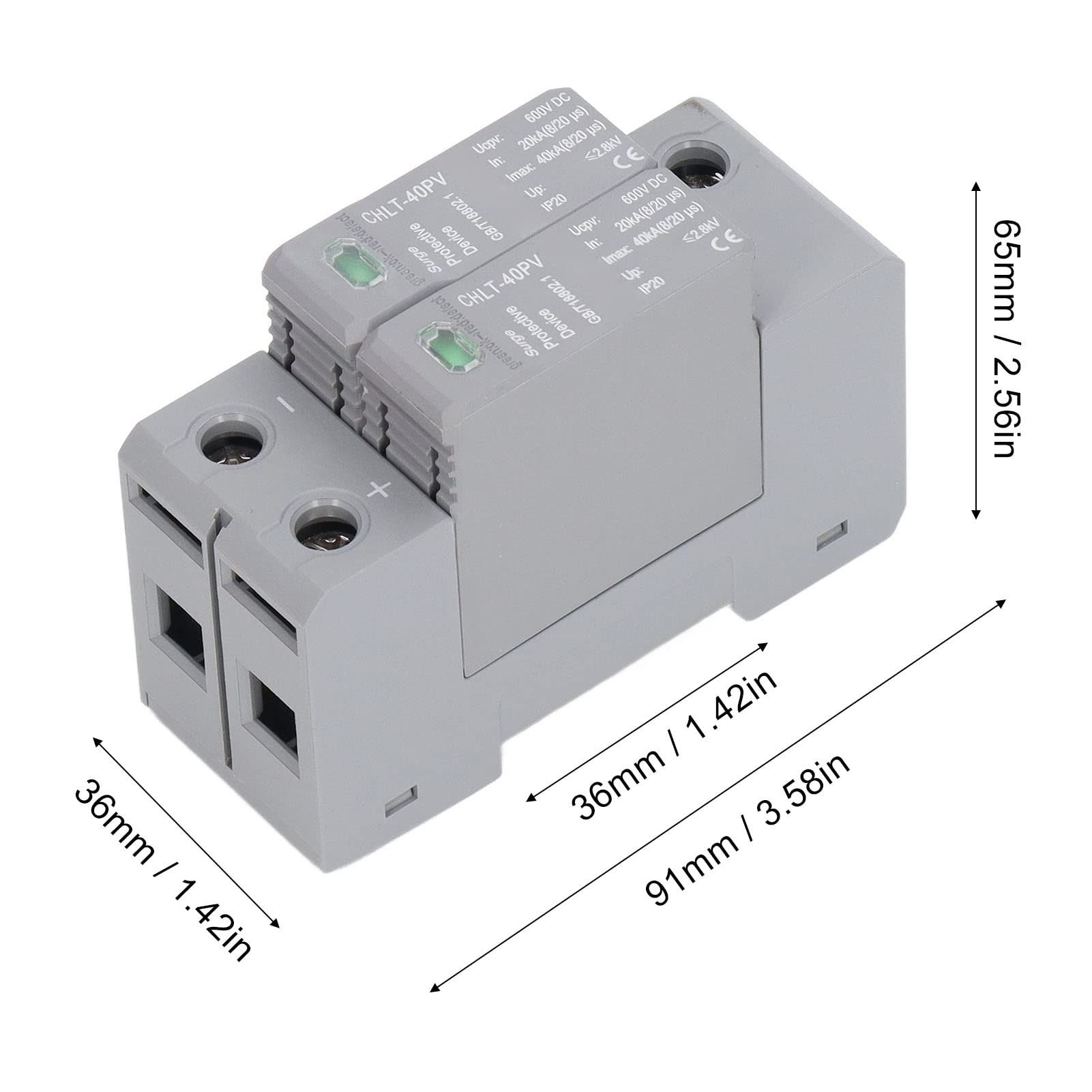 Parafoudre Photovoltaïque 2P, Parafoudre de Surtension DC600V DC, Haute Précision et Stable Parafoudre Basse Tension pour la Protection Des Équipements Électriques