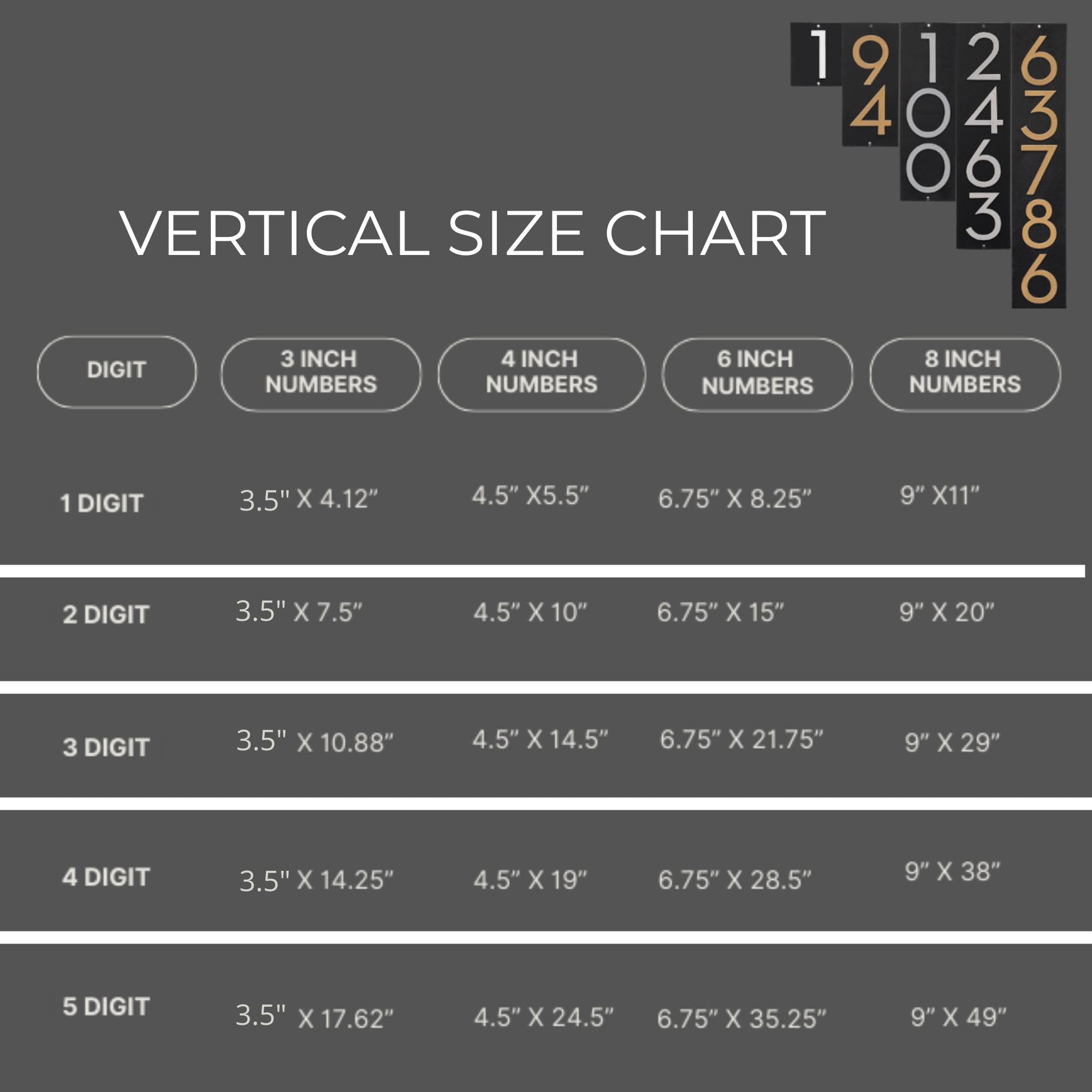 Custom Floating Modern 4 Inch Number Vertical Address Plaque-Powder Coated Aluminum-Address Sign-Easy to Install-Made by Montague Metal Products