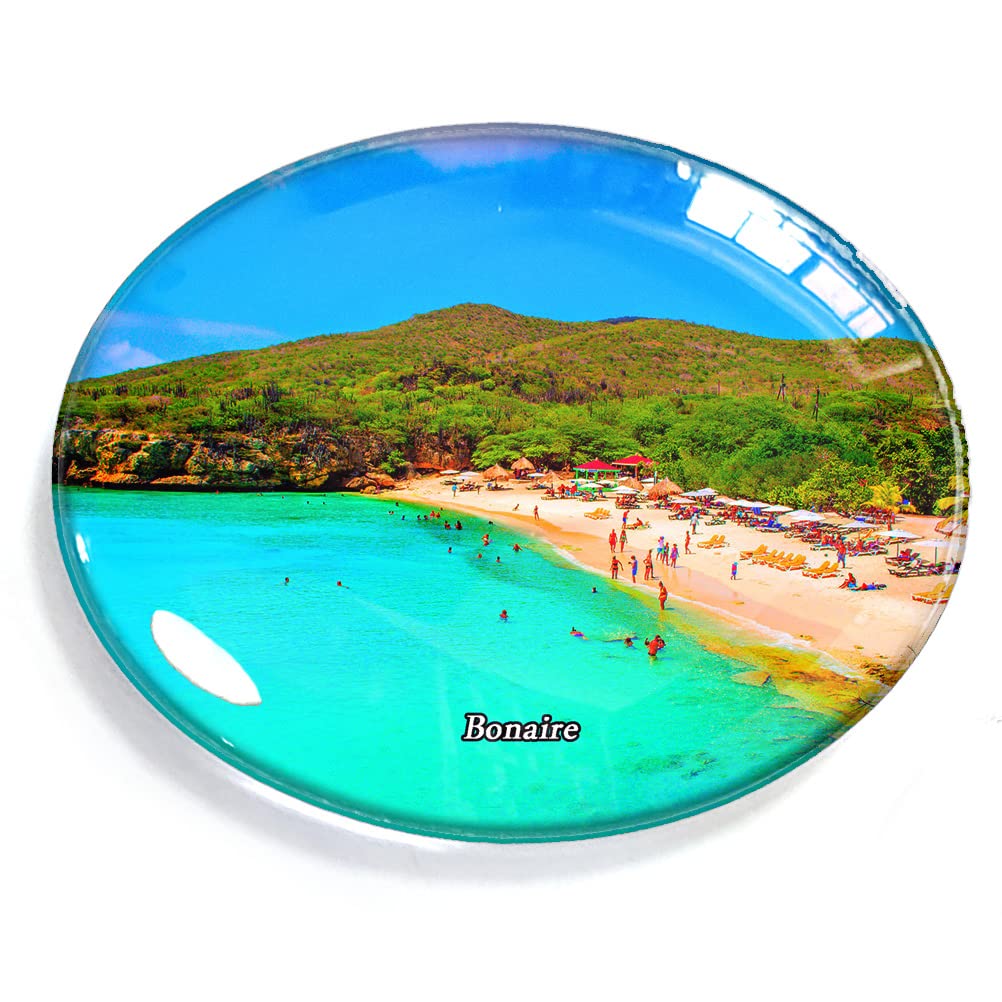 Bonaire-815 Bonaire Magnet Fridge Refrigerator Freezer Magnet Sticker Souvenir Decorations Oval Crystal Magnet Kitchen Whiteboard