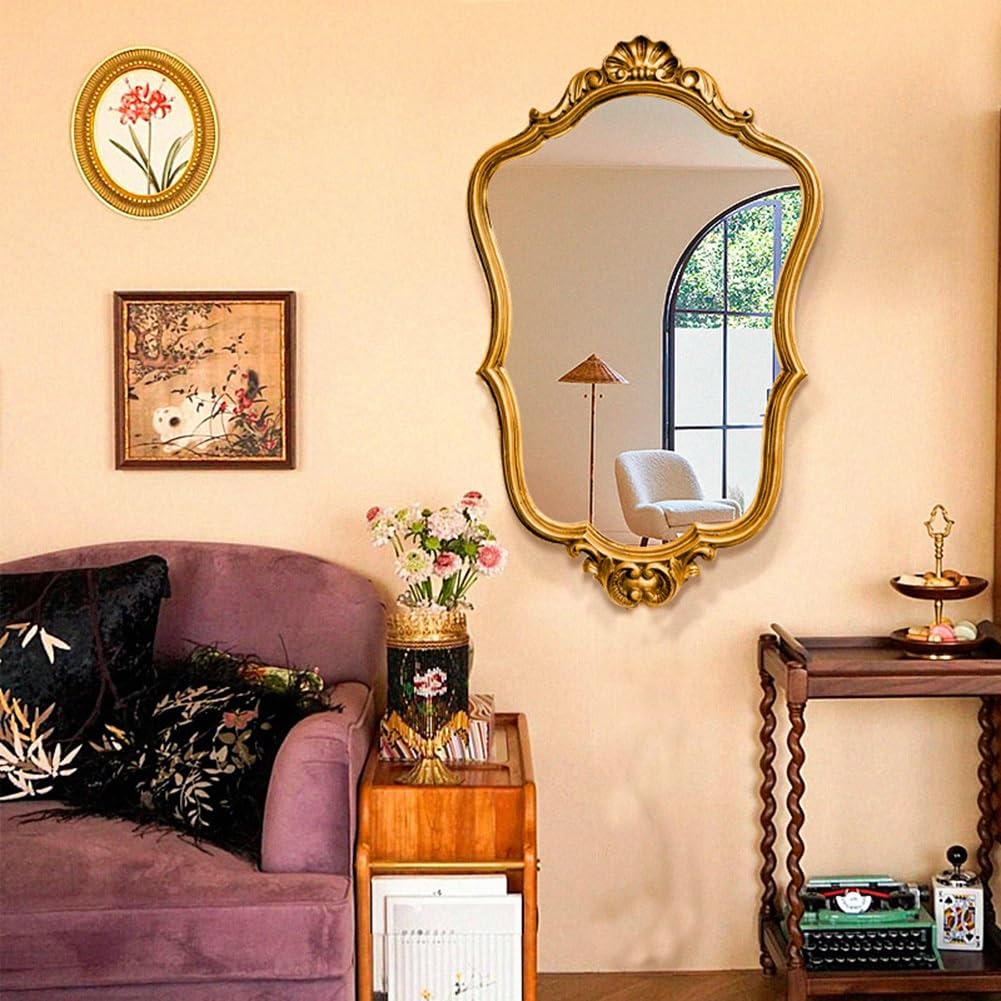 Specchio Barocco Vintage Oro Antico - 60x90 Cm, Forma Semicircolare Con Arco E Intagli Decorativi, Perfetto Per Soggiorno E Ingresso - copertina