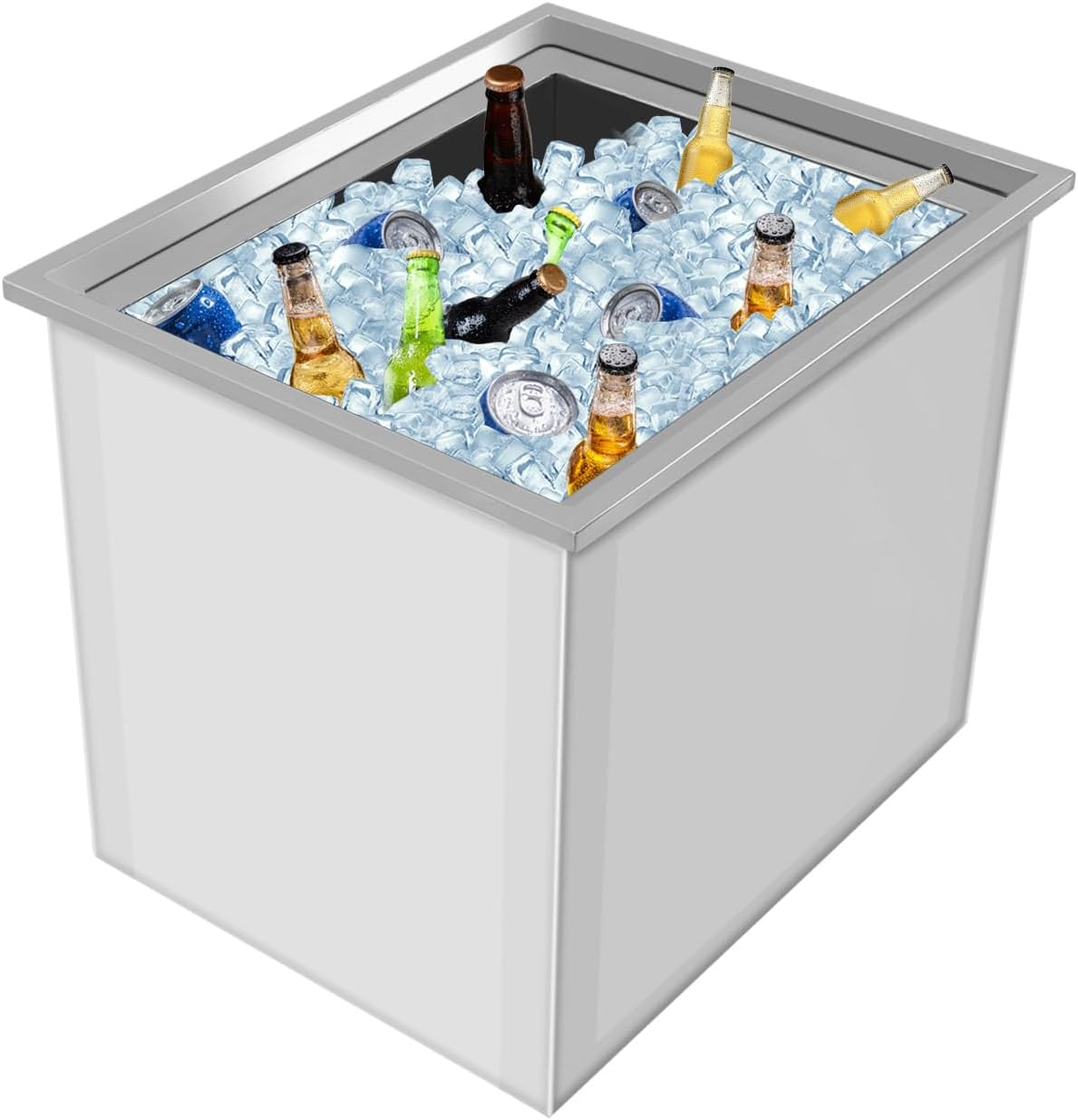 69.7Qt Commercial Drop-in Ice Chest Stainless Steel, Double-Wall Insulated Cooler with Removable Lid, 21.2x16.8x17.6in for Outdoor Parties, Bars, Restaurants