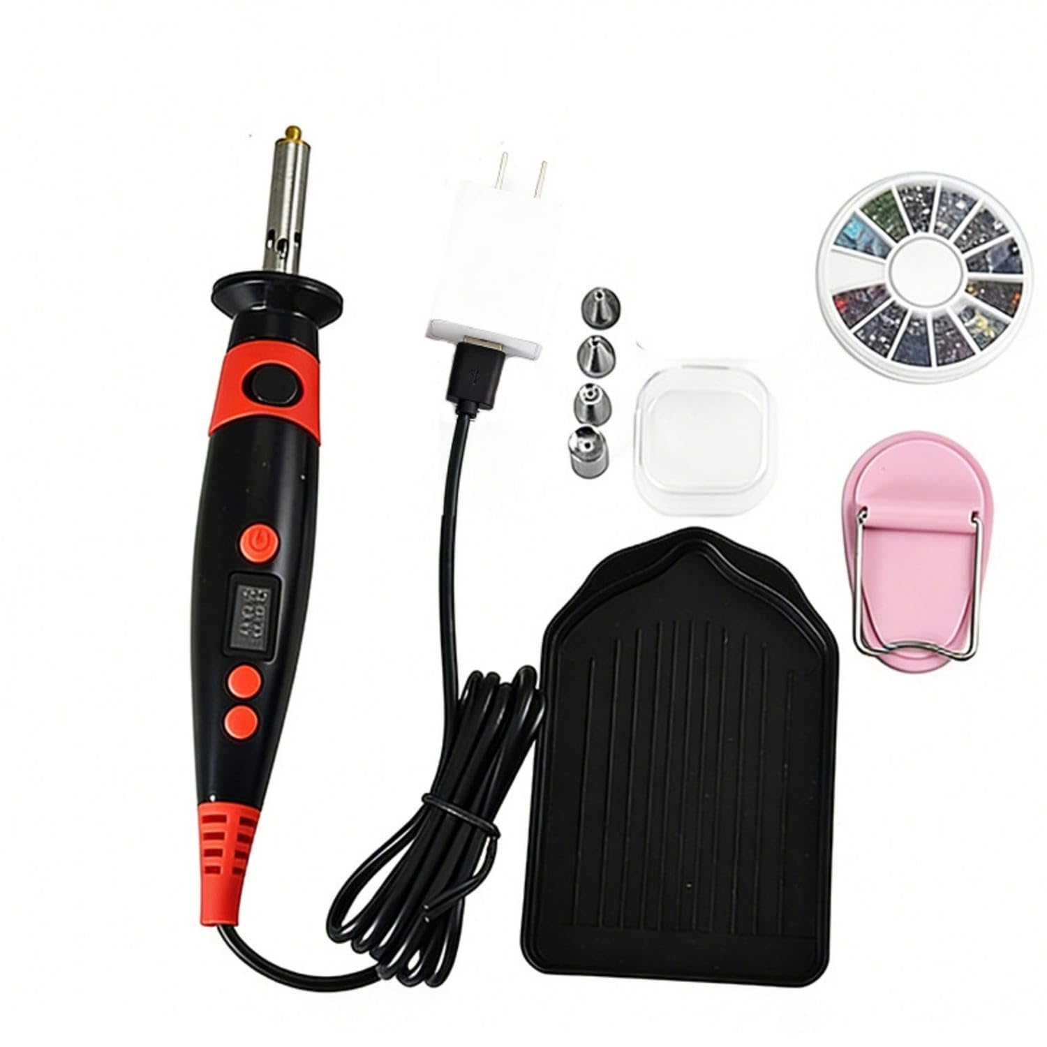 Digital Hot-Fix Rhinestone Applicator Pen Electric Hotfix Applicator Wand with Support Stand Handheld Rhinestone Setter with Tips Corded for Crafters, Hobbyists, Home Workshop, Digital Us Plug-image-47
