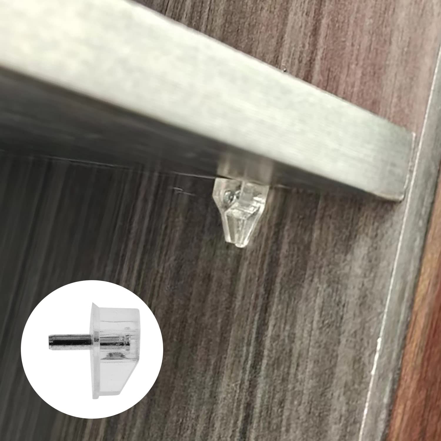 Shelf Support Peg MEETOOT 60pcs Transparent Plastic 1/8" Shelf Supports Studs with Steel Pins Kitchen Cabinet Shelf Pegs — Amazon image 5