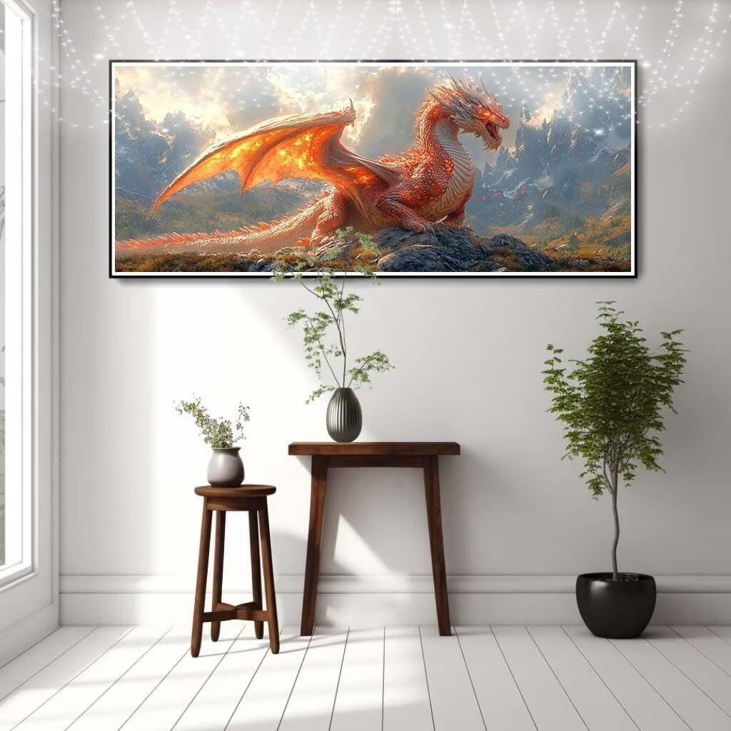 Malarstwo diamentowe 5D dla dzieci, mały, czerwony smok, krajobraz, obraz diamentowy 60 x 150 cm, tworzenie mozaiki według liczb, zestaw do malowania krzyżykowego, dla dorosłych, do dekoracji domu 8E