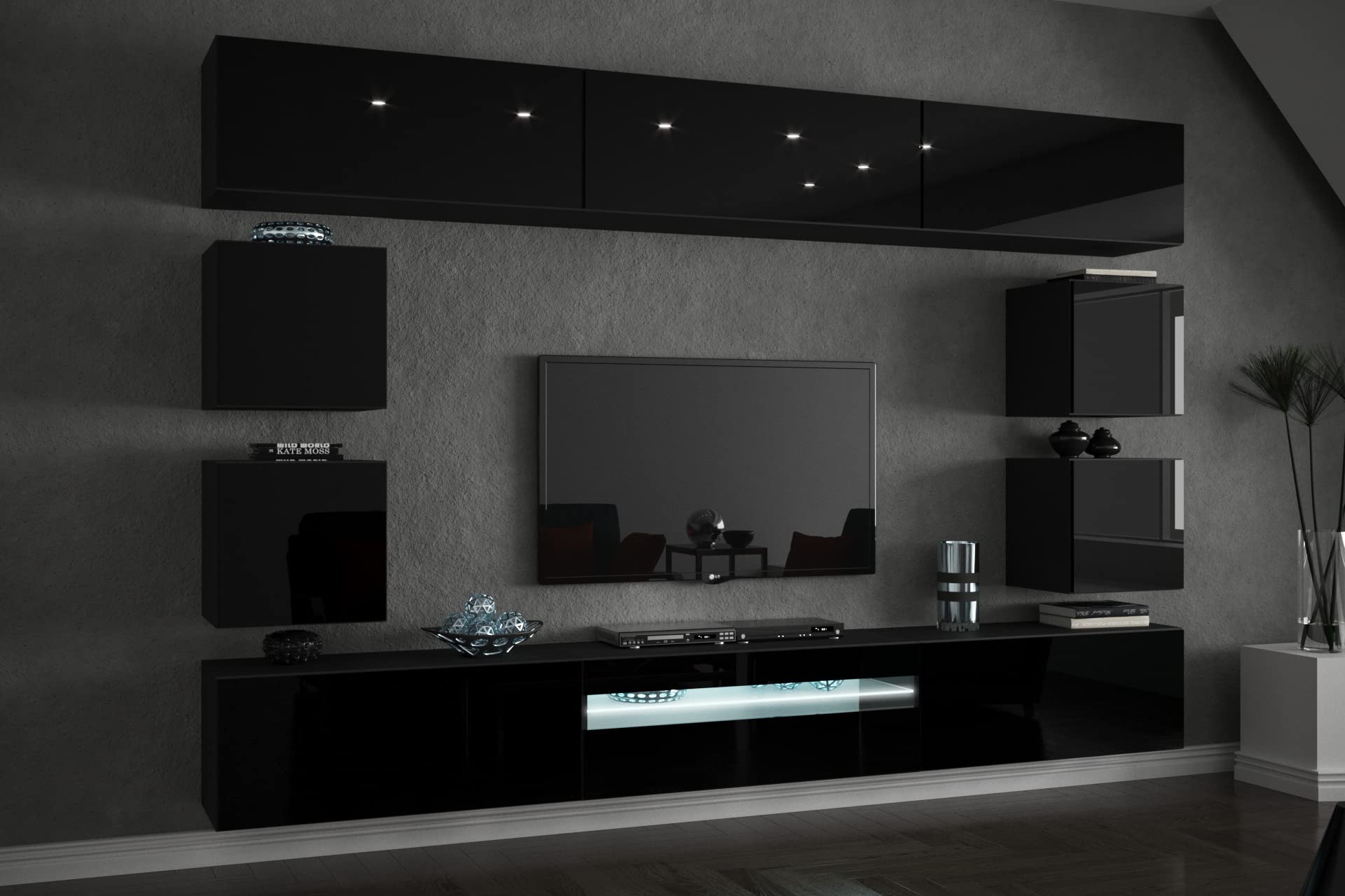Furnitech C81 Future Pareti attrezate, Soggiorno moderno, Set mobile TV, Armadio moderno, Pensile (Senza led, C81-HG-B1 1A)