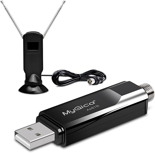 Mygica A681B USB 2.0 TV Tuner Card, ATSC HD Digital External HDTV Tuner Stick Dongle Adapter for Windows PC Computer + Laptop + Android TV - Black