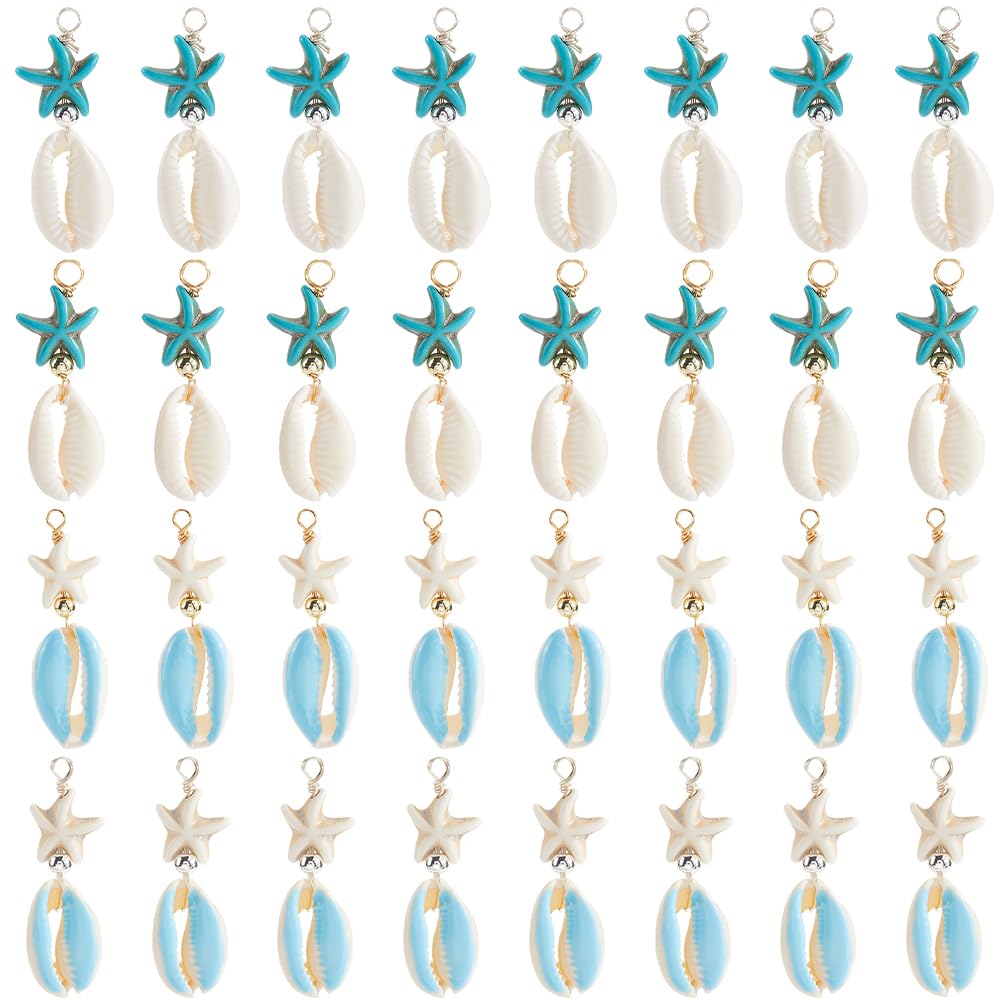 Breloques Étoile de Mer en Turquoise et Laiton Doré Argenté de Qualité