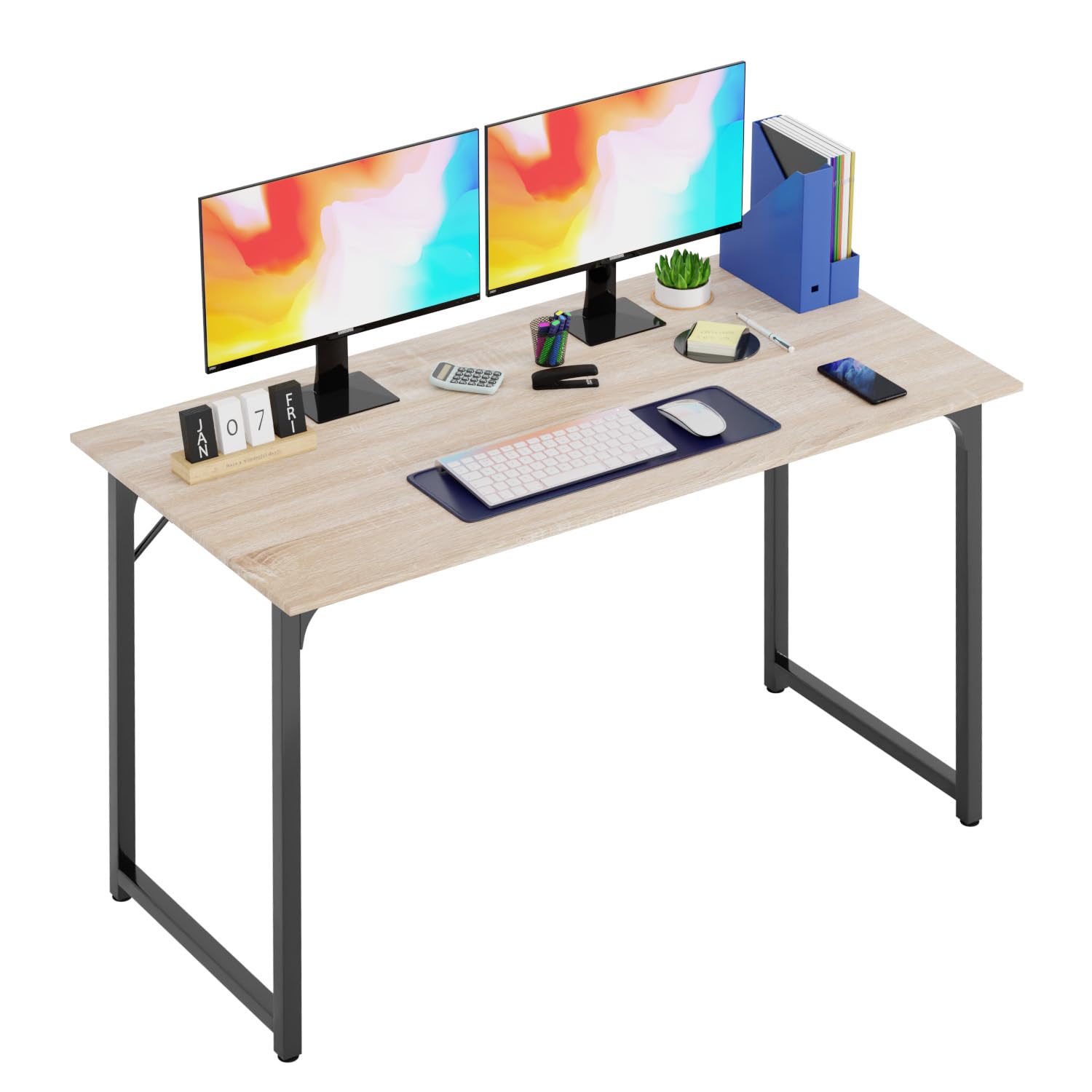 PayLessHere Computer Desk Home Office Desk 120L x 60D Gaming Desk Corner Writing Black Large Student Art Modren Simple Style PC Wood and Metal Desk Workstation,Nature