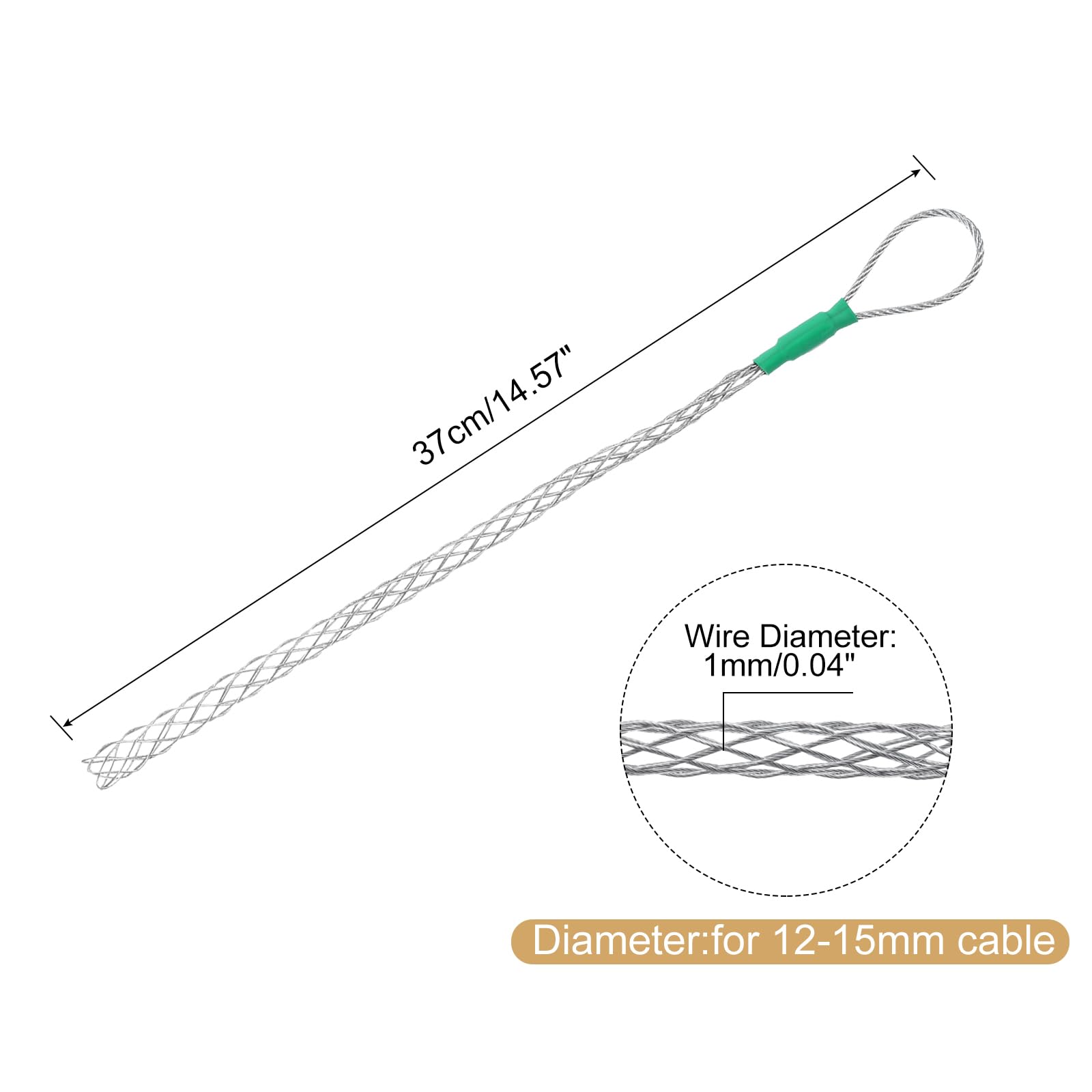 QUARKZMAN Ferrule per Tiracavi per Cavi 12-15mm Verde 37mm,0,11 Piedi Calza Tiracavi in Rete Filo Acciaio Zincato a Singola Testa Copertura Liscia
