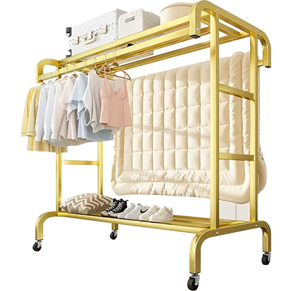 Aycdl E Freestanding Garment Rack With Wheels, Doubl Rail And Storag Shelf For Hanging Clothes, Multifunctional Design,-80 * 50 * 150Cm