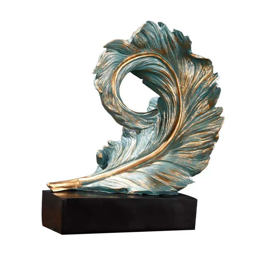 Estatua artística de escultura de plumas de resina, adornos de decoración de mesa de Feng Shui chino, decoración de escritorio de oficina con base, figuras abstractas para decoración del hogar