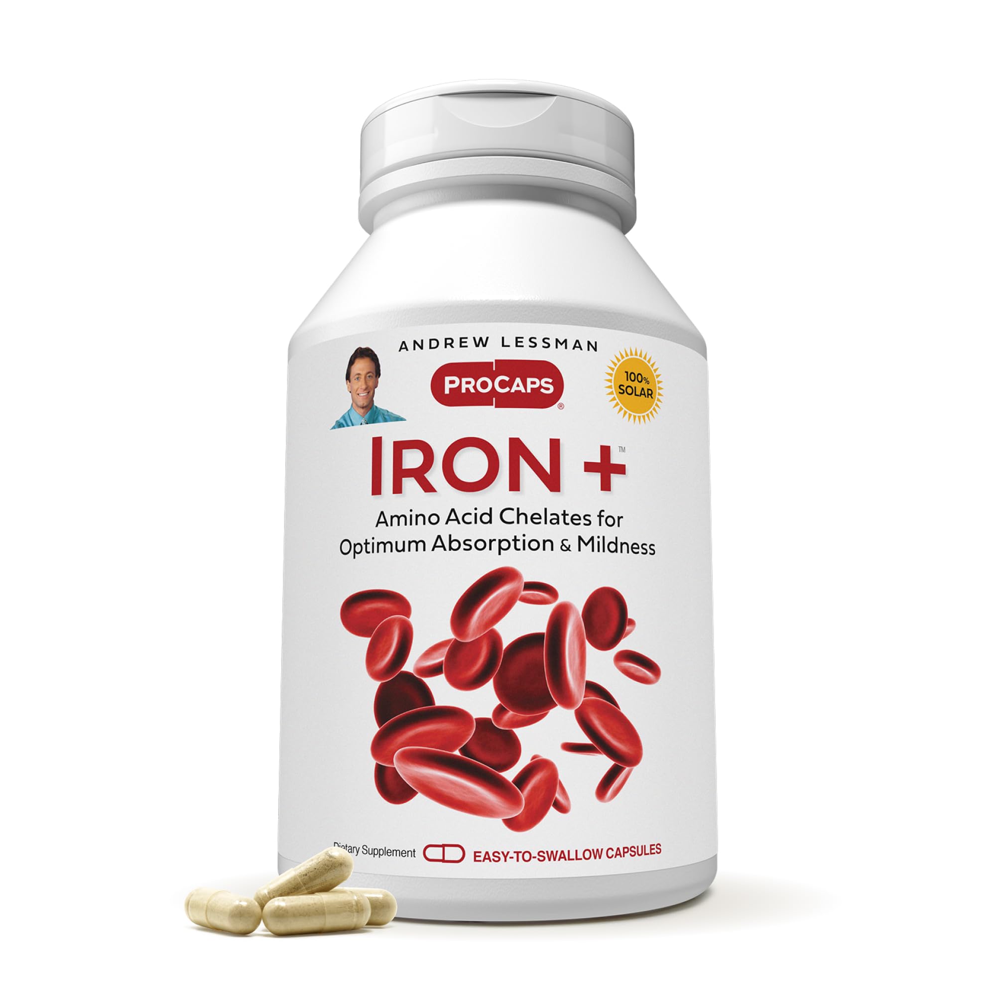 ANDREW LESSMAN Iron Plus 90 Capsules - 18mg Iron, 100% Pure Amino Acid Chelated Iron (Glycinate, Aspartate), Plus Vitamin C for Increased Absorption, Small, Easy to Swallow Capsules, No Additives