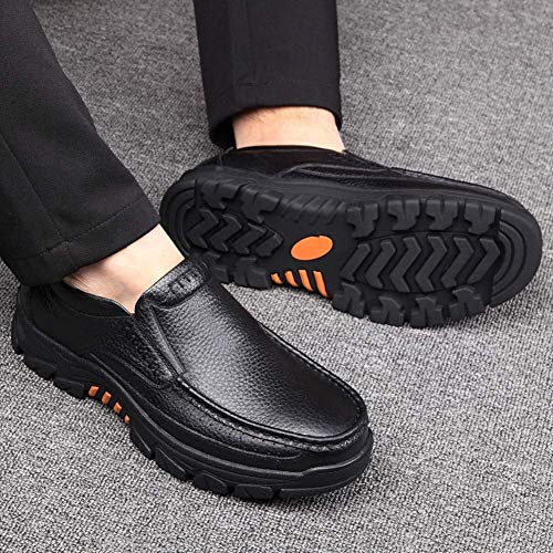2023 Mens Cow Leather Shoes Fashion Genuine Waterproof Comfy Non Slip Soft Slip On Casual Oxfords (Black,10)4
