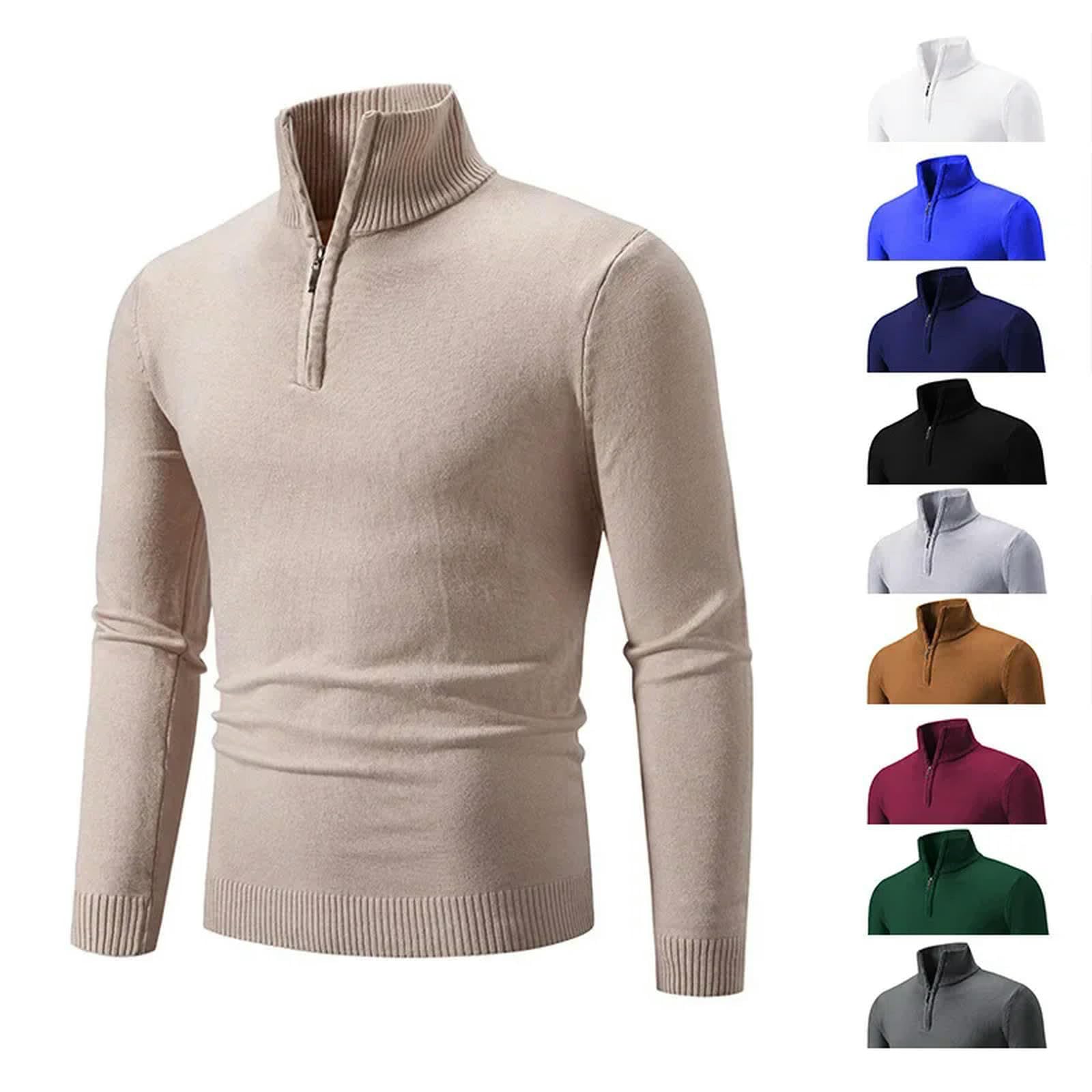 Męskie swetry jesień zima moda slim fit sweter męski jednolity kolor półotwarty łańcuch dół koszula dzianina