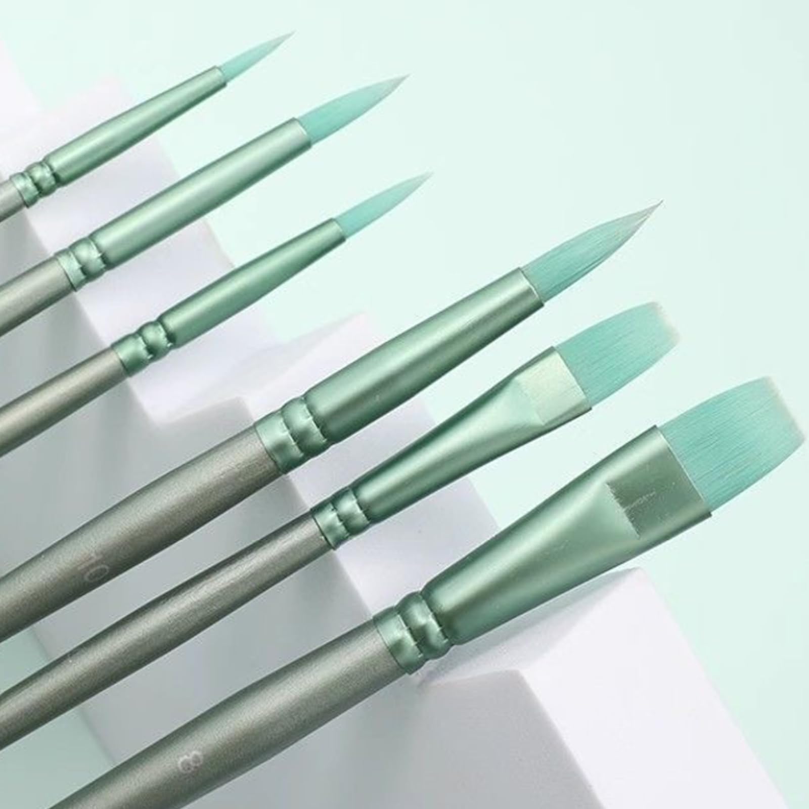 Set 6 Pennelli Angolati Angle Artist Per Pittura – Acrilico, Olio, Acquerello – Setole In Nylon, Manico Legno, Varie Misure - 2