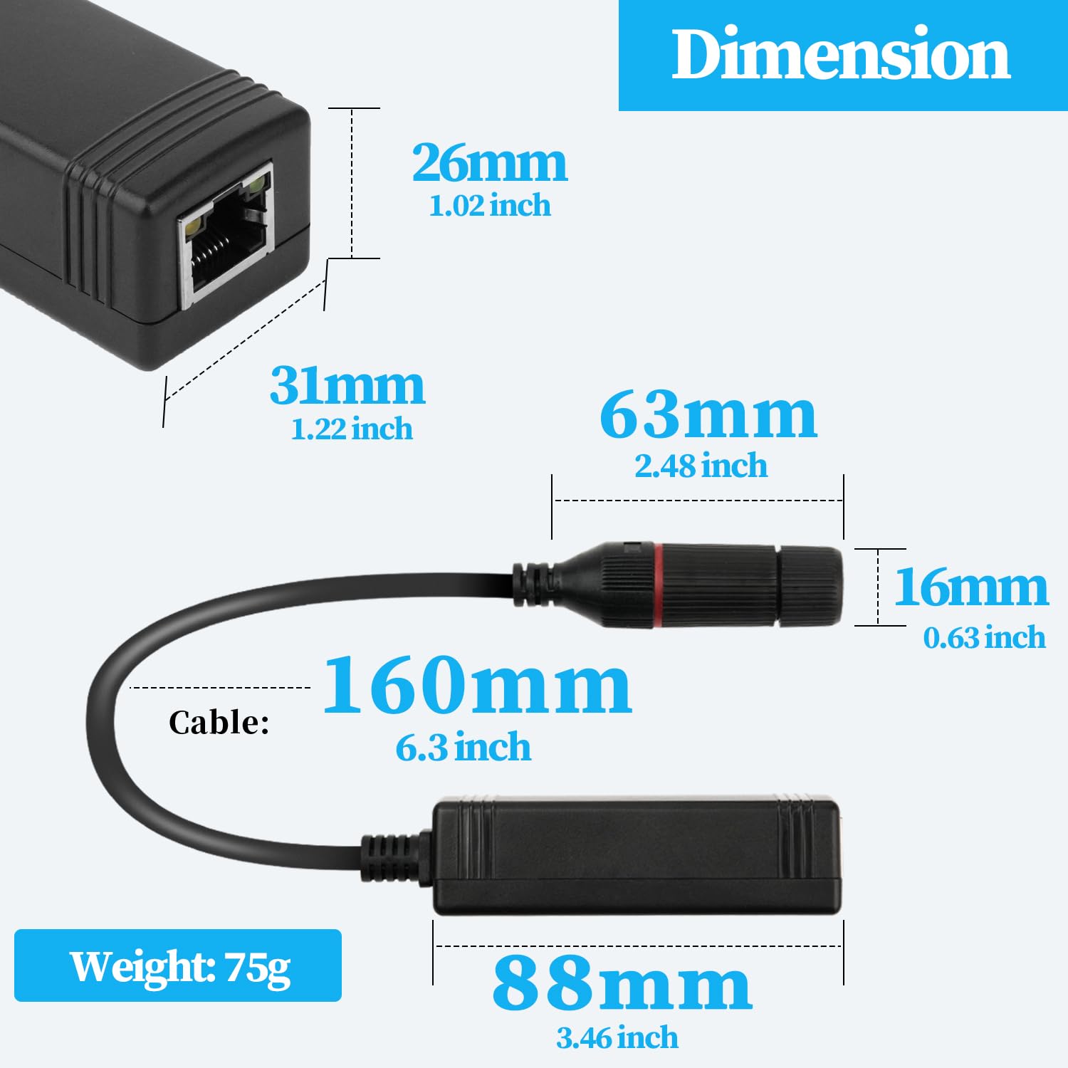 Convertisseur PoE étanche 48 V vers 24 V, sortie 24 V, 25 W max, IEEE802.3 af/at, adaptateur PoE vers 24 V pour appareils de carte d'alimentation passive 24 V, Plug and Play (PD3002)