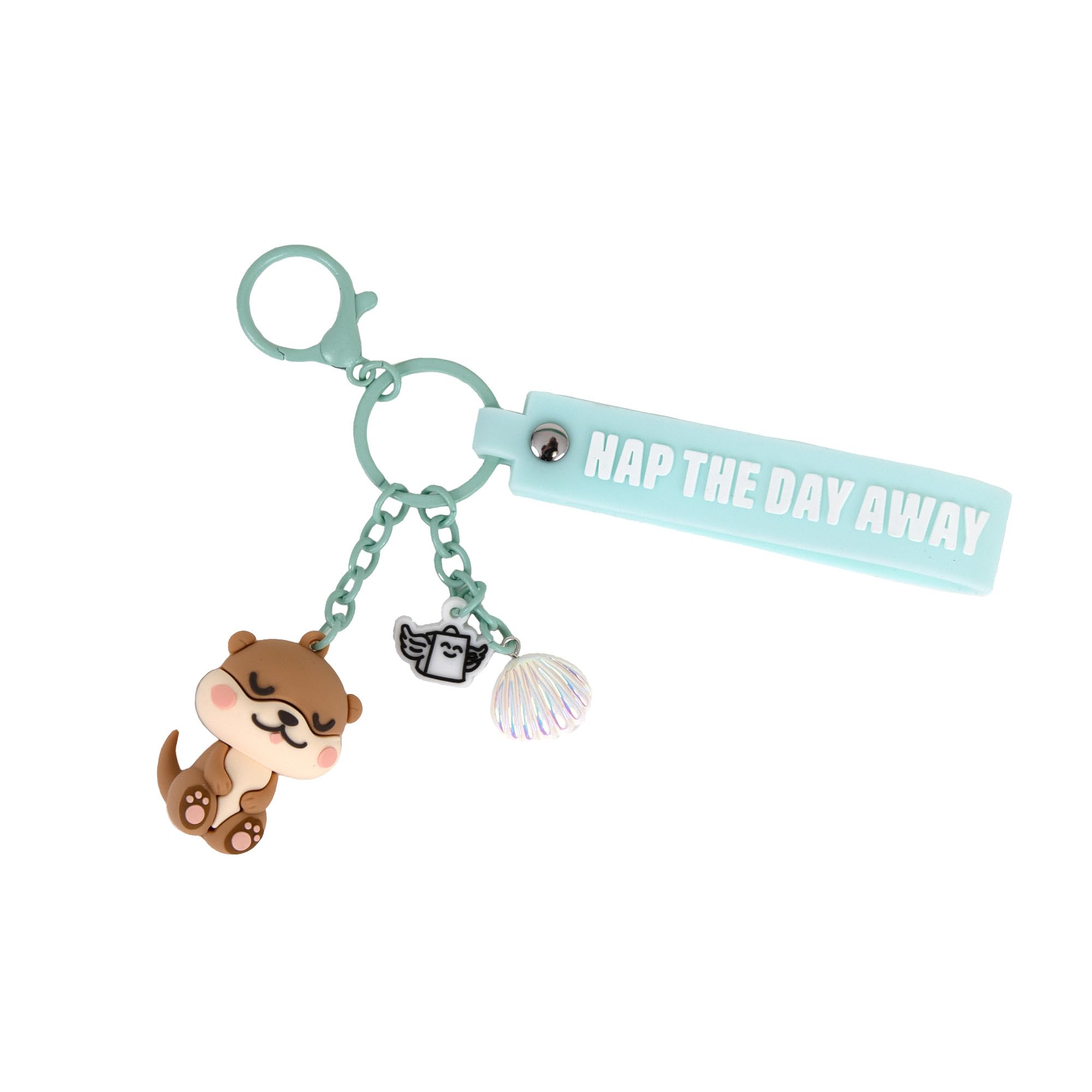 Mr. Wonderful Llavero Lazy Nutria con Charms Nap the Day Away – Llavero de Caucho y Metal Original