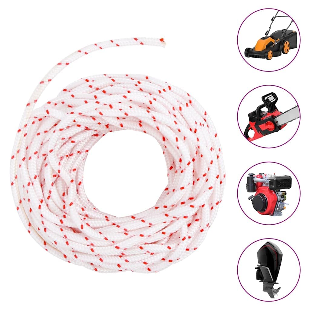 Linia outdoorowa – pleciona lina, Ciągnij przewód rozrusznika, biały, czerwony, 3-4 mm, 10 m nylonowa pleciona lina do silników o dużej wytrzymałości(4 mm)