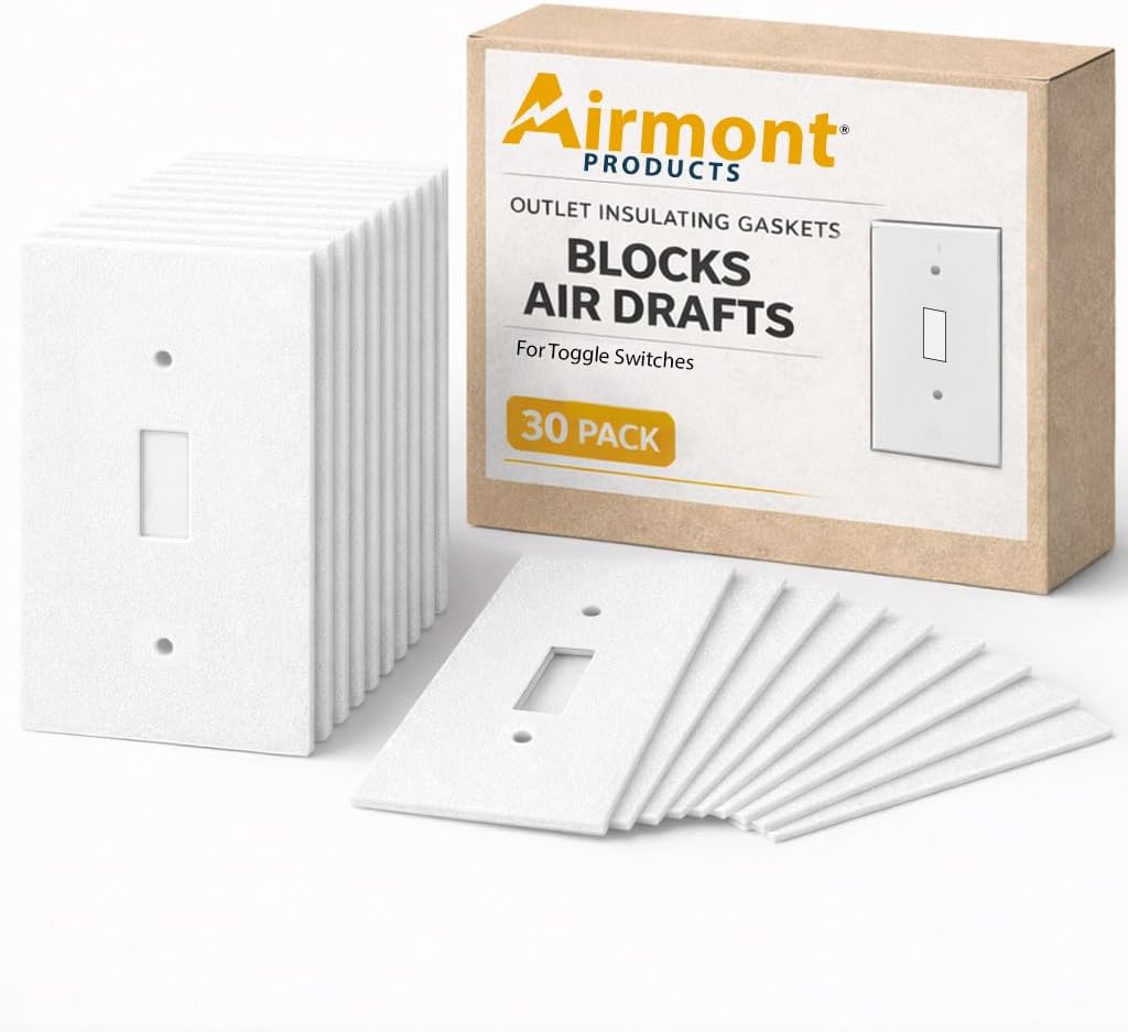 (30 Pack) Airmont Products Duplex Outlet Insulation Draft Sealers – Foam Gasket Insulation Pads for Electrical Wall Plates & Outlet Covers, Air Seal Draft Stopper, Weatherproof & Energy Saving