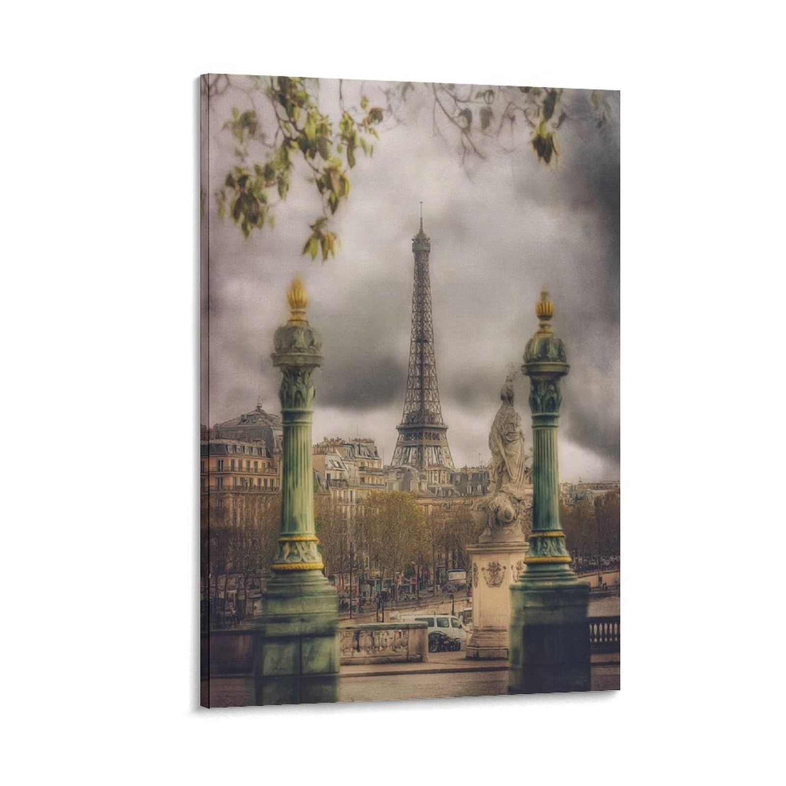 Lcynnh Frame-Style Eiffel Tower Paris 16X24inch(40X60cm) Vintage Travel Poster Watercolor Canvas Art