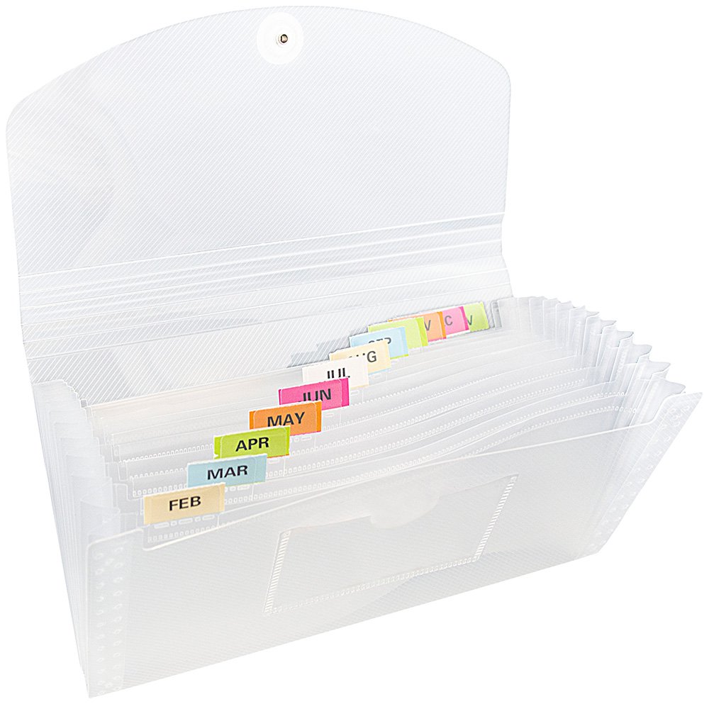 JAM PAPER Accordion Folders - 13 Pocket Plastic Expanding File - Check Size - 5 x 10 1/2 - Clear - Sold Individually