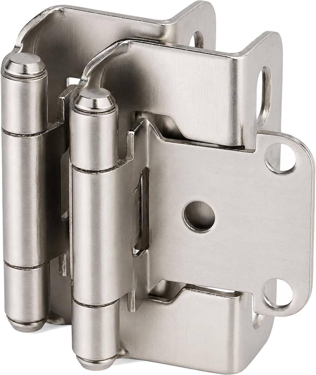 Decobasics 50 Pack 1/2" Overlay Brushed Nickel Cabinet Hinges for Cabinet Doors (25 Pairs) โ Self-Closing Semi-Wrap Face Frame Hinges for Cupboard & Kitchen Doors w/Screws & Quiet Bumpers