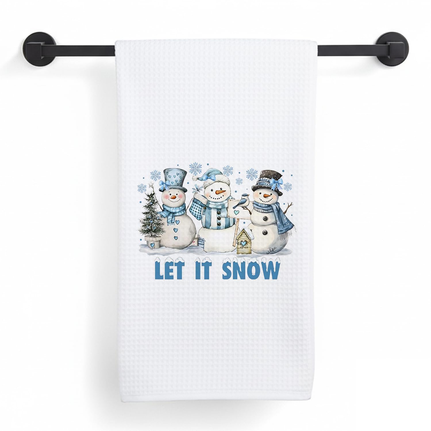 Blue Snowman Christmas Kitchen Towels Winter Snowflake Snowman Dish Tea Towels Holiday Winter Snowy Christmas Decorative Hand Towel