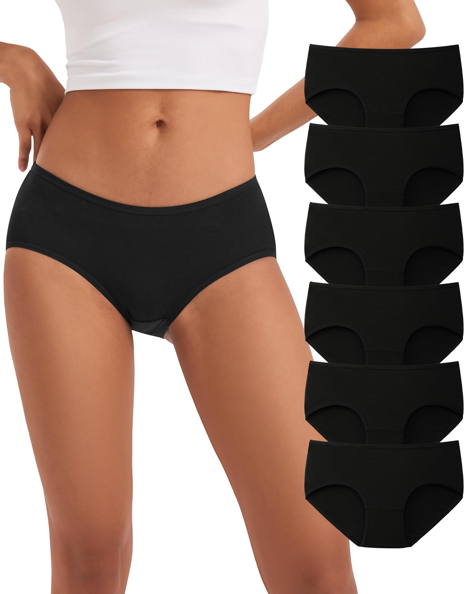 Underwear for Women Soft Cotton Knickers Ladies Mid Rise Briefs Basic Pants Multipack 6, Black, 8-image-26