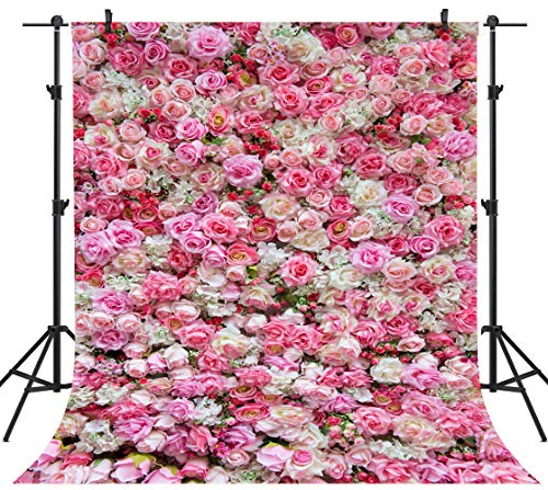 Sensfun 5x7ft Photography Backdrops Background Spring Rose Flower Wall Photo Studio Backdrop Pink Floral Newborn Kids Bridal Baby Shower Wedding Photo Booth Decoration Banner