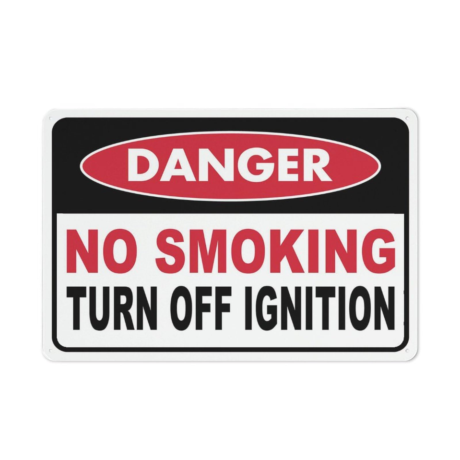 Danger - No Smoking (Turn Off Ignition) Sign, 8x12 Inch Outdoor Metal Sign for Business, Workplace, Office, Home, Garden