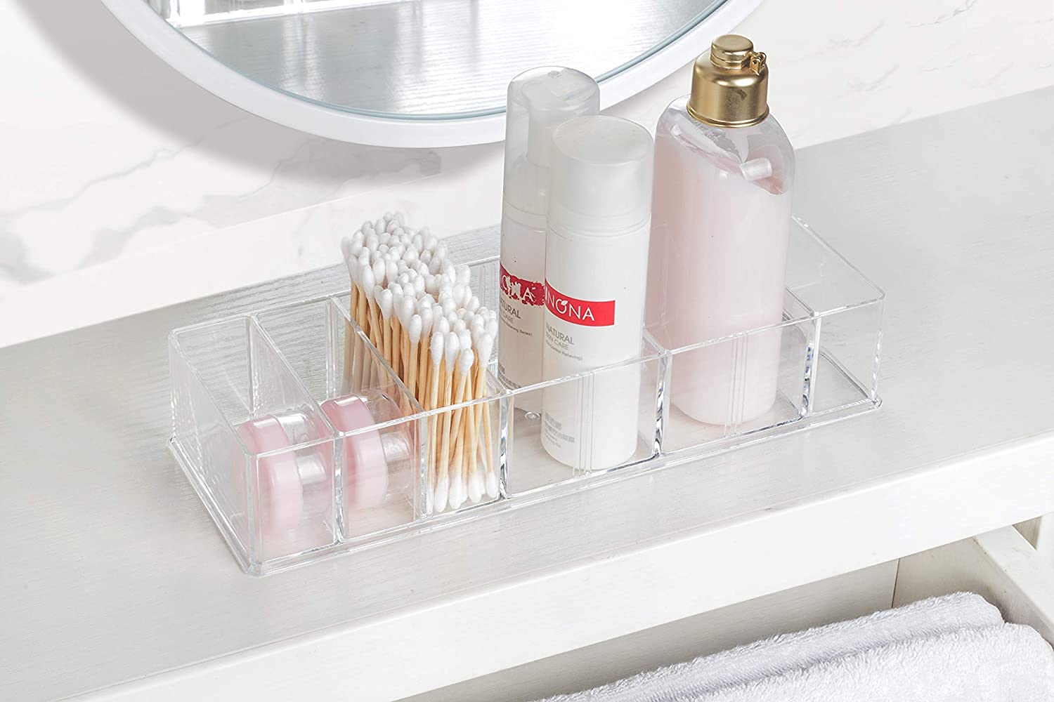 Delamiya 2 stuks cosmetica-organizer, acryl make-up organizer met vakken, stapelbare make-uptafel, organizer, transparante lade-organizer voor bureau, badkamer, wastafel, werkblad