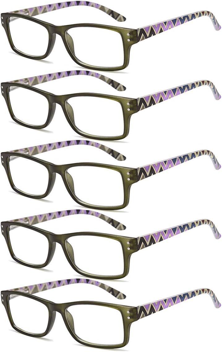 VVDQELLA 5 Pairs Women Reading Glasses Spring Hinge Pattern Design Fashion Readers - Green 1.50 x