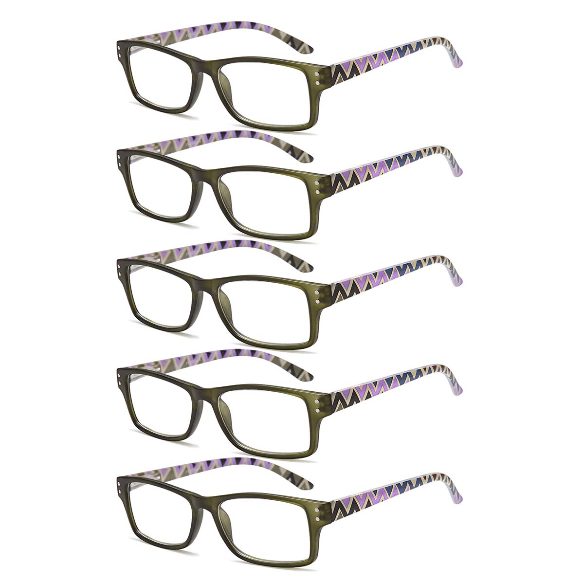 VVDQELLA 5 Pairs Women Reading Glasses Spring Hinge Pattern Design Fashion Readers - Green 1.50 x