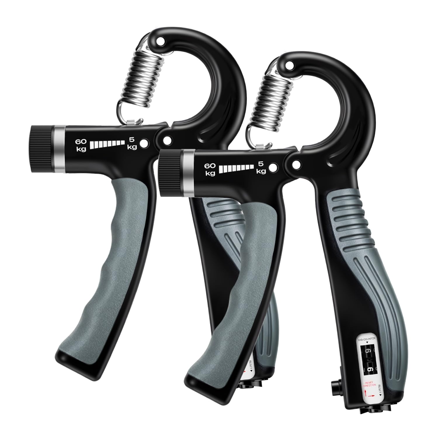 JTHEW Grip Strength Trainer 2 Pack - Adjustable Resistance 10-132lbs (5-60kg) Hand & Forearm Strengthener for Athletes, Physical Therapy, Home Gym & Rehabilitation (Grey)