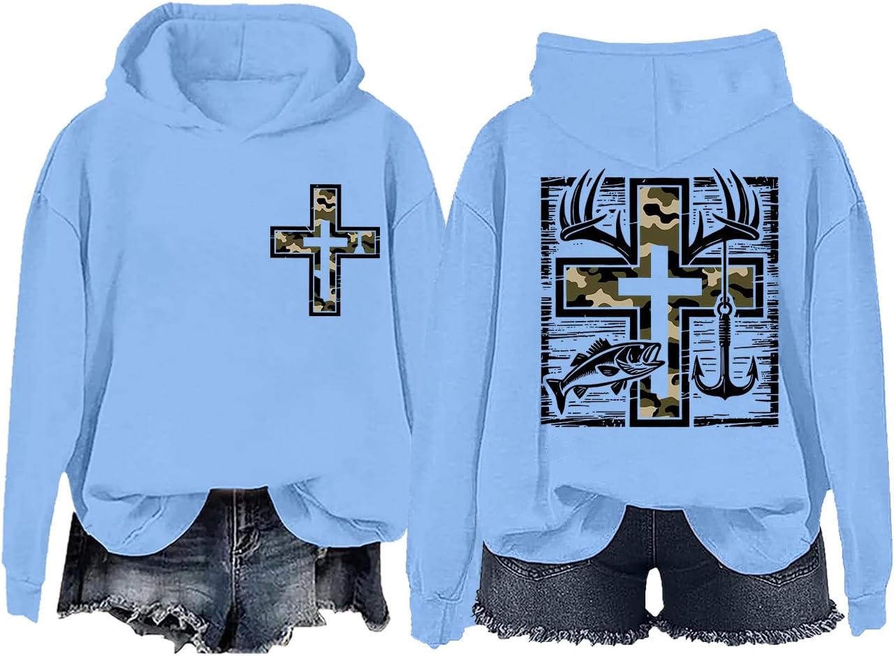 Faith Fishing Hunting Sweatshirt & Hoodie Vintage Christian Cross Camo Hunting Shirts For Men Women