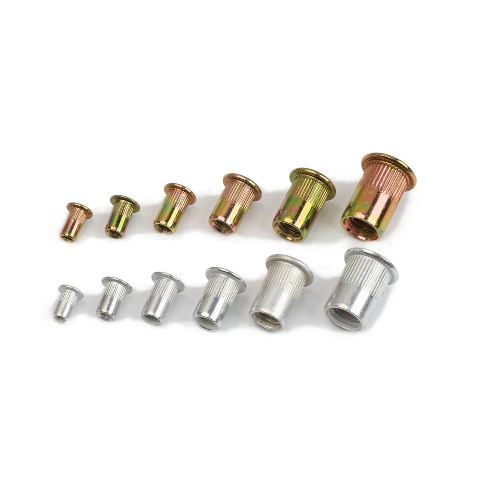 300pcs M3 M4 M5 M6 M8 M10 Set de tuercas de remache Nutserts chapado en zincs Inserto roscado Inserte tapa tapa de cabeza plana Tuercas de remache de acero al carbono